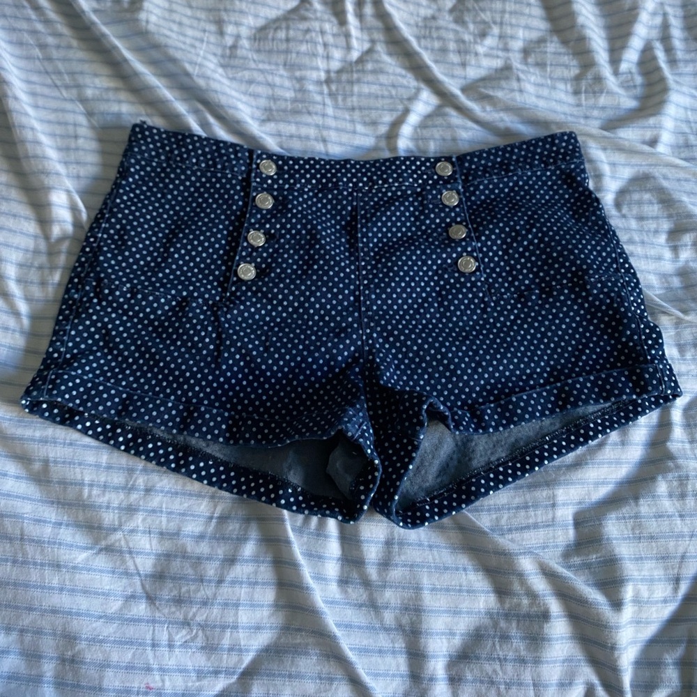 Almost Famous Navy Polka Dot High Waist Shorts